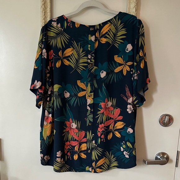 PAPILLON | Tropical Floral Women's Blouse - Navy and Multicolor - Picture 7 of 11